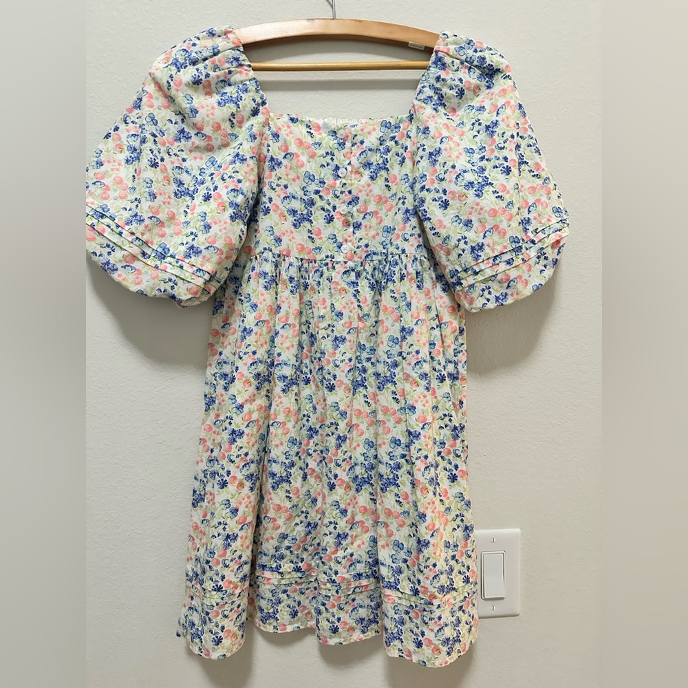 Janie and Jack Floral Kids Dress with Puff Sleeves smocked top